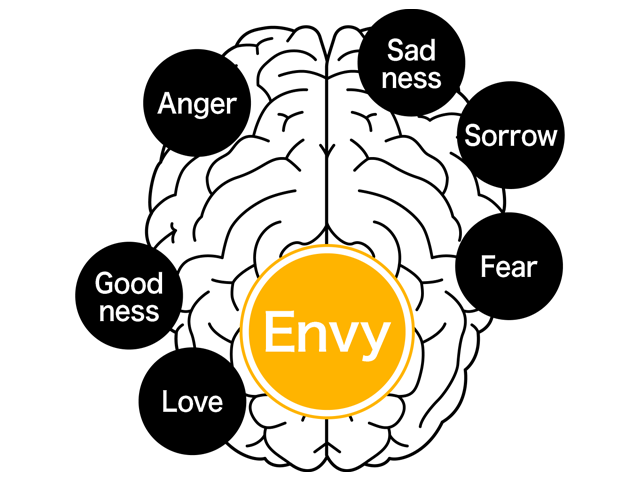 Anger, Sadness, Sorrow, Fear, Envy, Love, Goodness